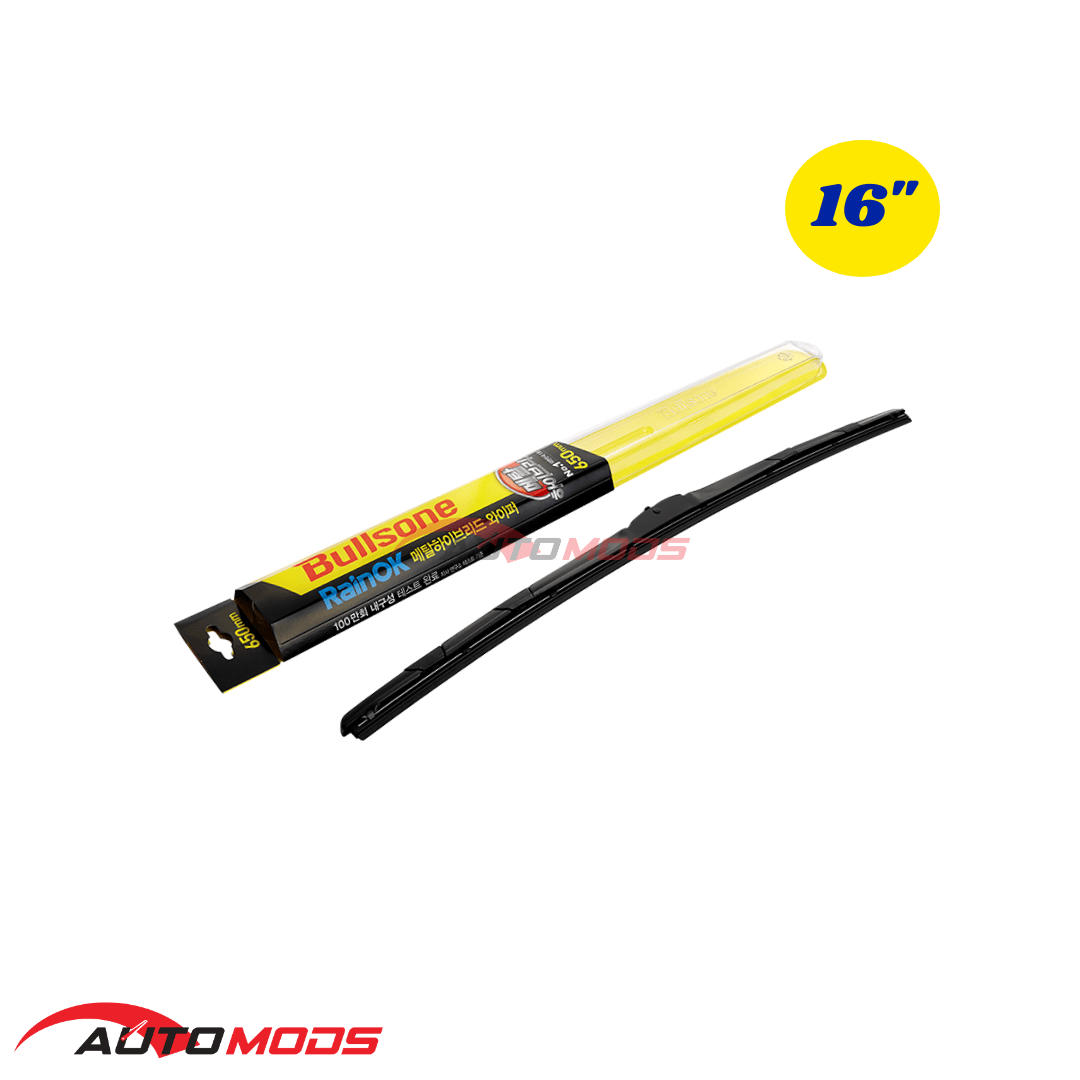 BULLSONE RAINOK PREMIUM HYBRID U-HOOK WIPER BLADE 16"
