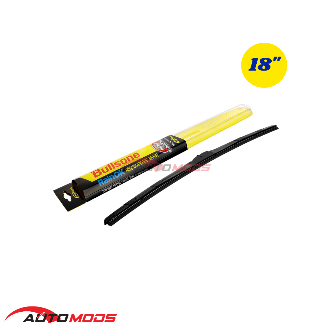 BULLSONE RAINOK PREMIUM HYBRID U-HOOK WIPER BLADE 18"