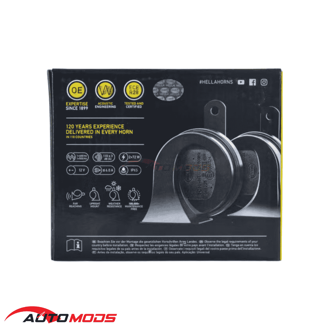 HELLA TRUMPET BLACK TC16S 12V 110DB± 400HZ & 500HZ TONE UNIVERSAL HORN